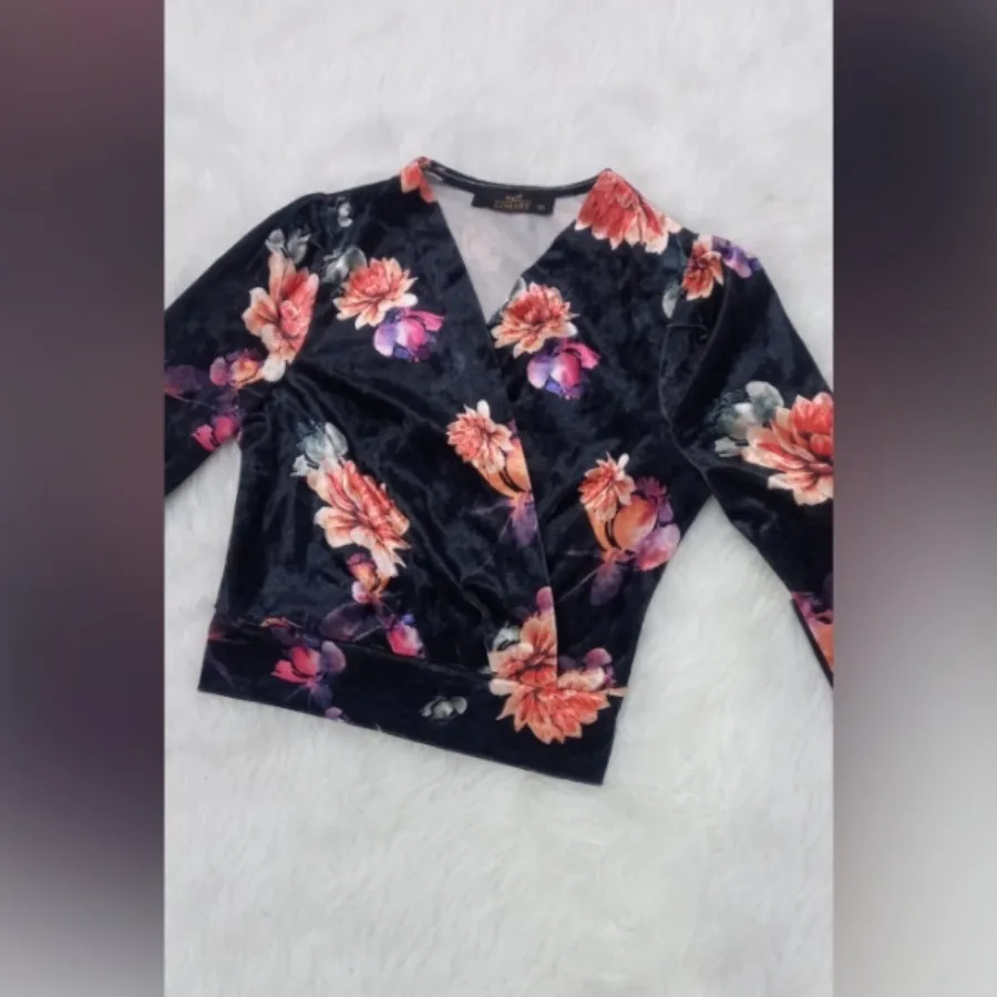 کراپ مخمل آستین دار مجلسی