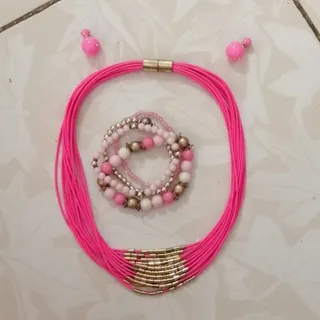 ست زیورآلات صورتی فانتزی