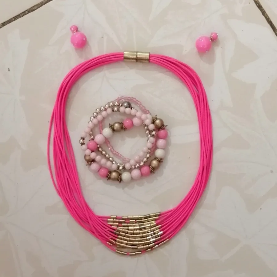 ست زیورآلات صورتی فانتزی