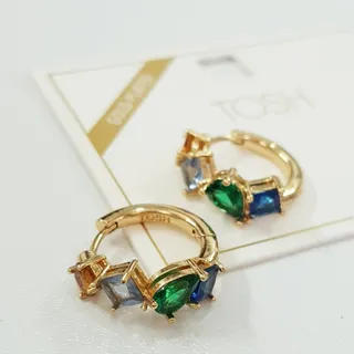 گوشواره آب طلا نگین رنگی