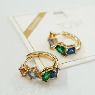 گوشواره آب طلا نگین رنگی