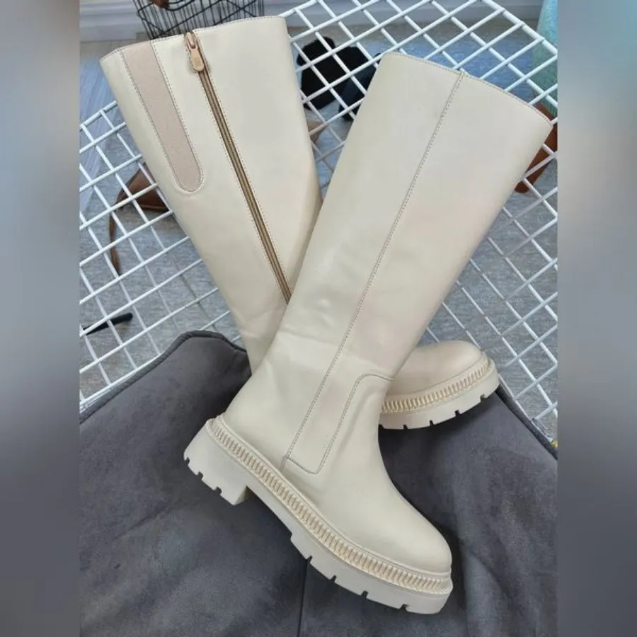 بوت چکمه سفید و کرم بلند