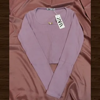 بلوز کراپ یاسی جلو گلدار