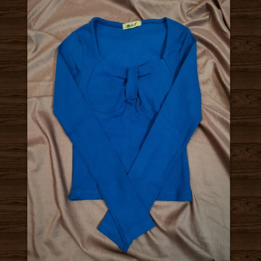 بلوز جلو پاپیون آبی