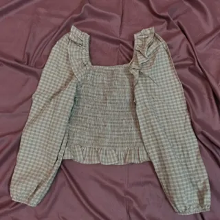 بلوز چهارخونه آستین پفی