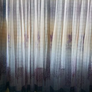 پرده حریر آبی و کرم