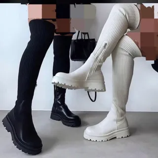 بوت بالا زانو طرح کش بافت