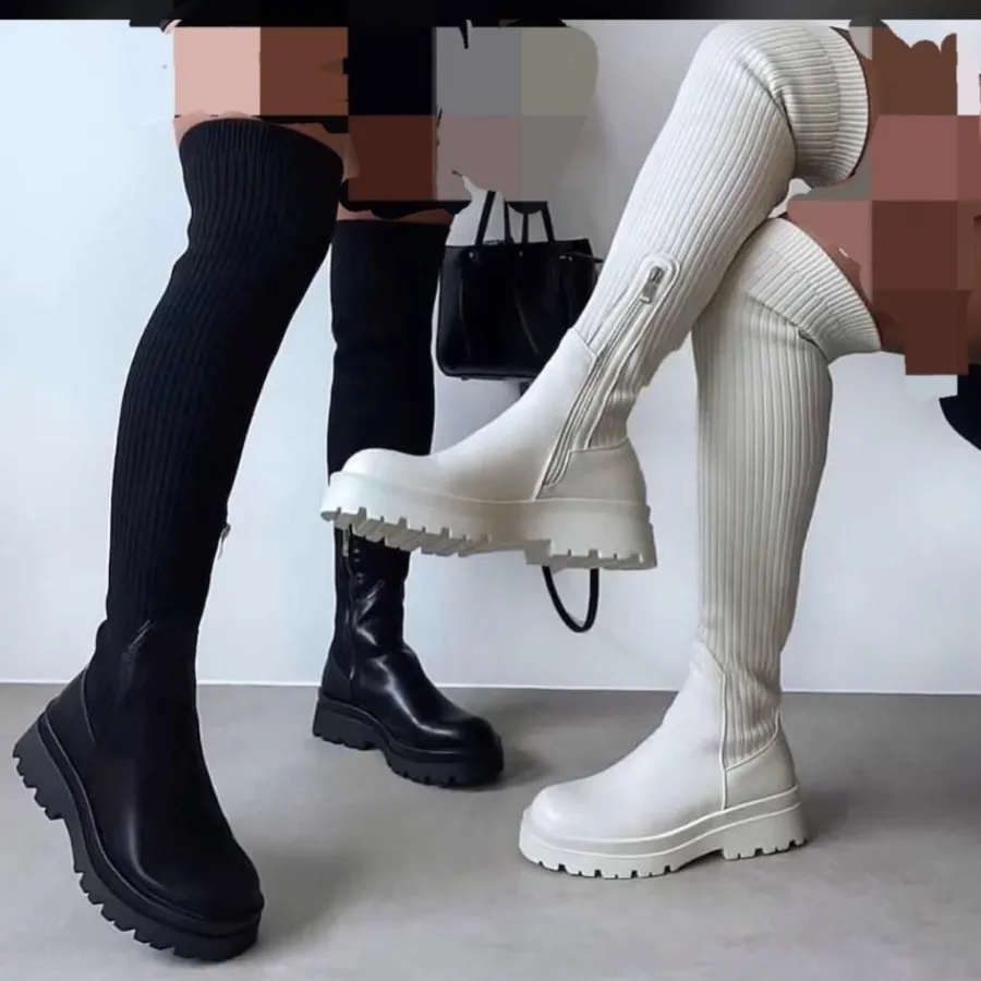 بوت بالا زانو طرح کش بافت