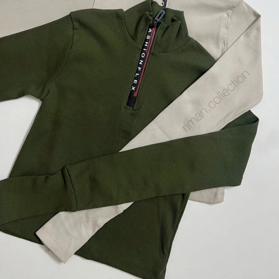 کراپ یقه نیم زیپ کبریتی