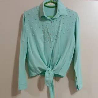 شومیز نخی مرواریدی سبز