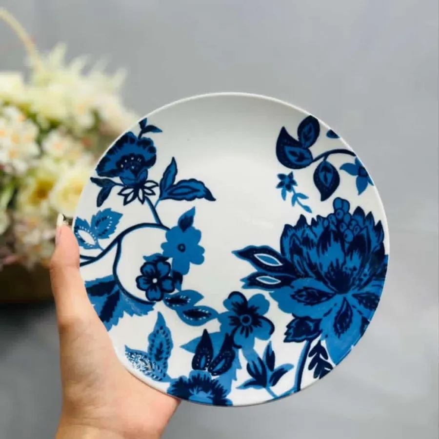 بشقاب سرامیکی طرح گل آبی