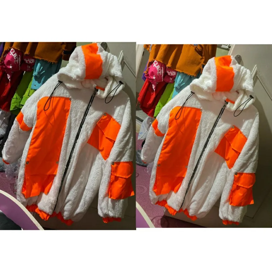 کاپشن تدی نارنجی سفید