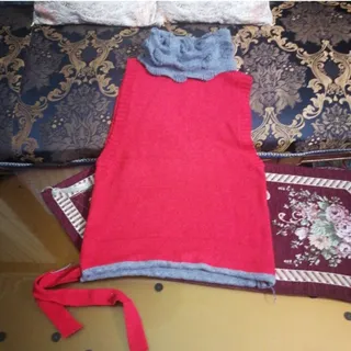 بافت یقه بلند قرمز طوسی