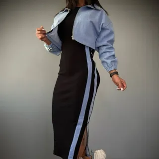 ست دوتیکه جین و کشبافت