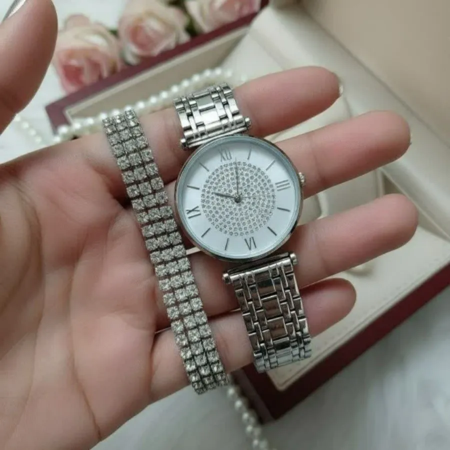 ست ساعت و دستبند نگین دار