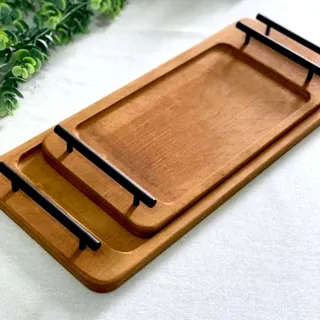 سینی چوبی دسته فلزی