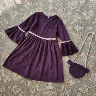 پیراهن مخمل کبریتی و کیف