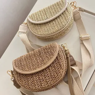 کیف نیم گرد رافیا عسلی