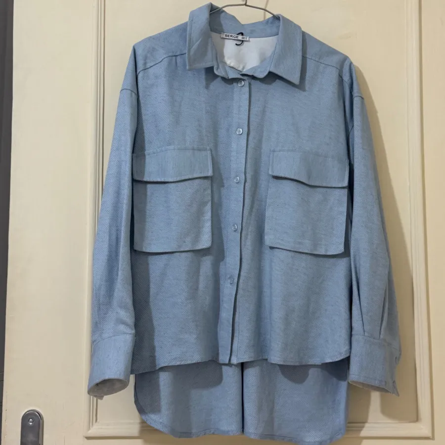 شومیز پاییزه آبی کمرنگ