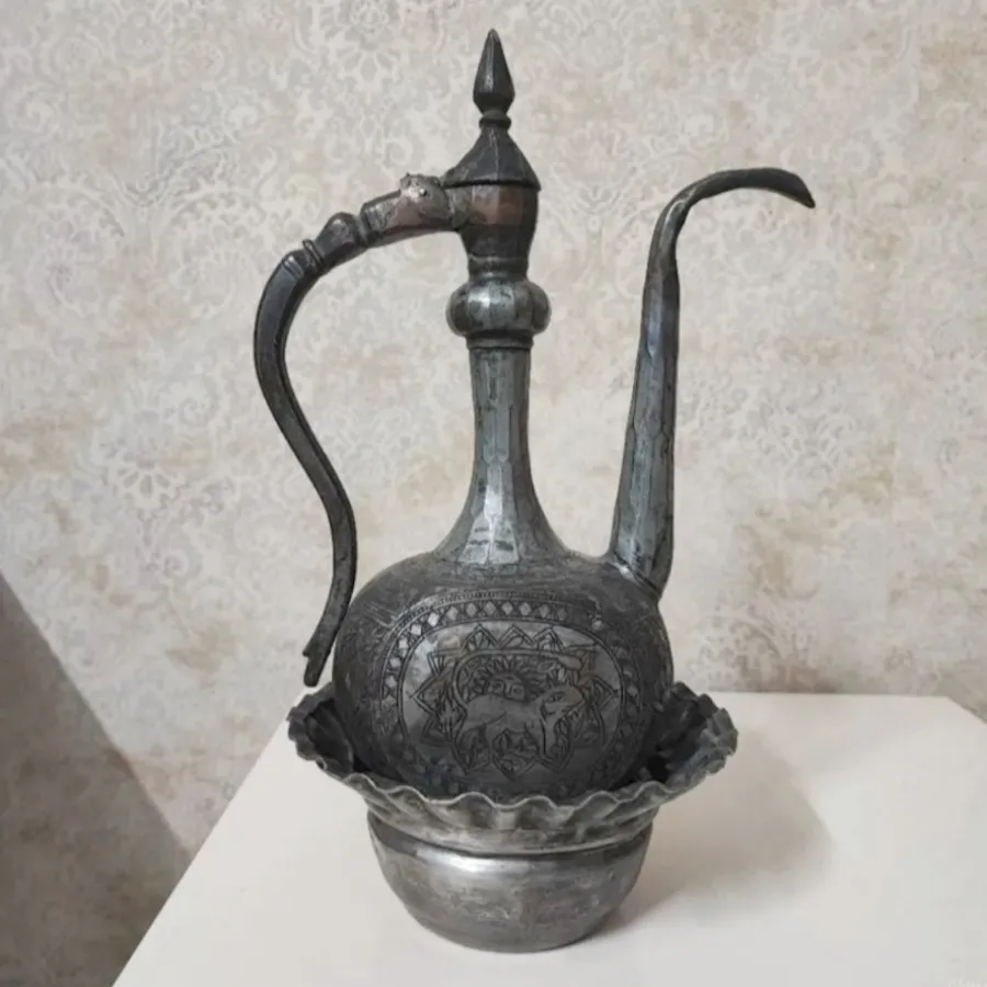 افتابه لگن مسی قدیمی قلم