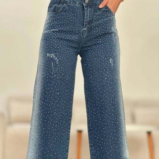 شلوار جین واید نگینی