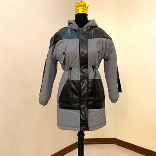 کاپشن طوسی ترکیبی باچرم