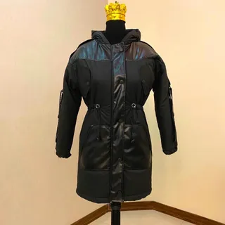 کاپشن مشکی ترکیبی باچرم