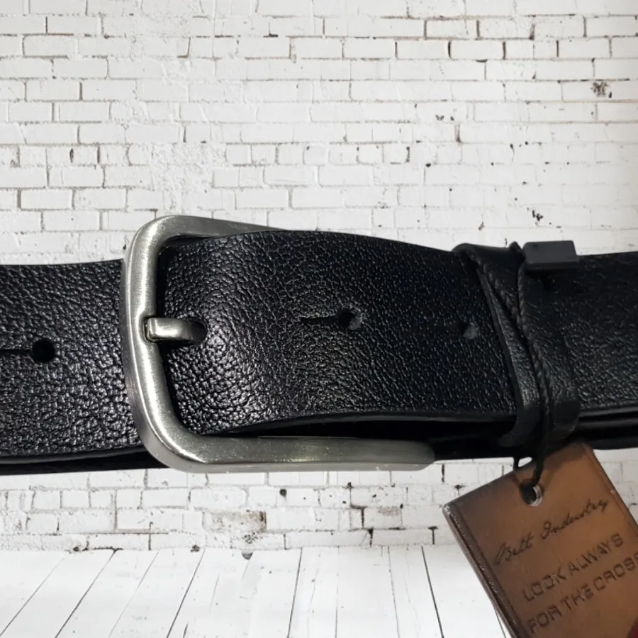 کمربند چرم مشکی نیم باریک