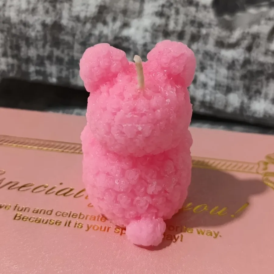 شمع خرس طرح گل رز صورتی