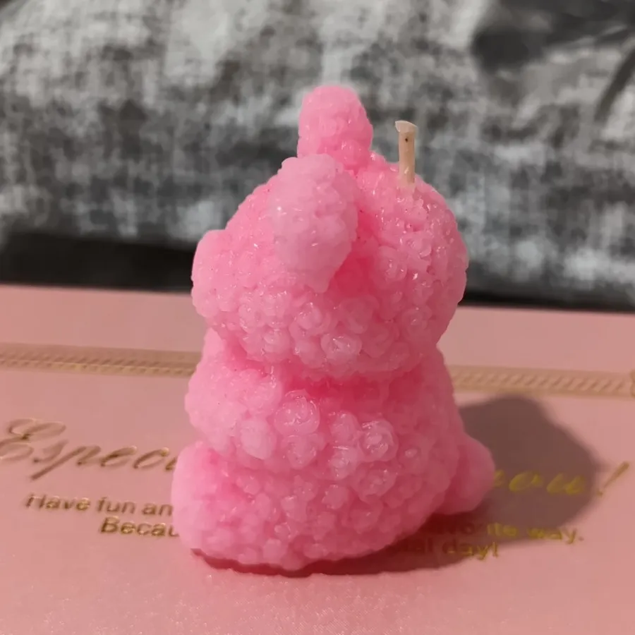 شمع خرس طرح گل رز صورتی