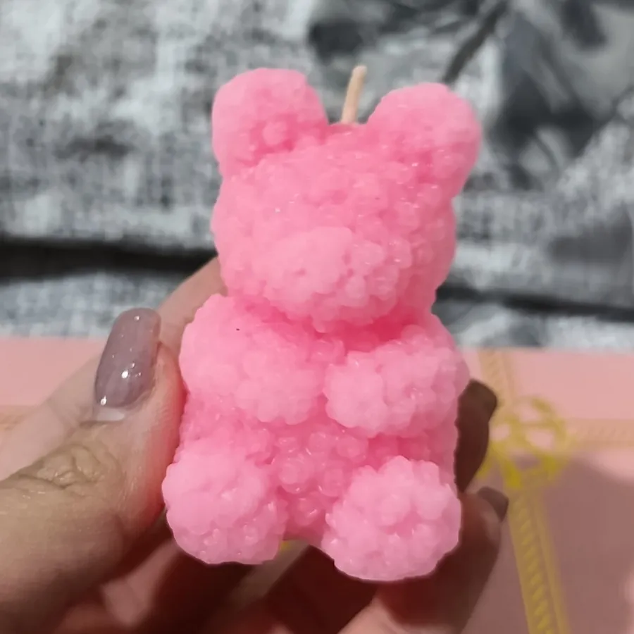 شمع خرس طرح گل رز صورتی