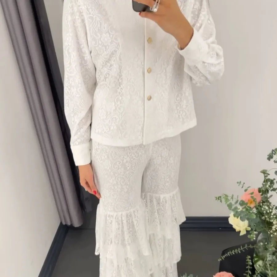 ست بلوز شلوار دانتل سفید