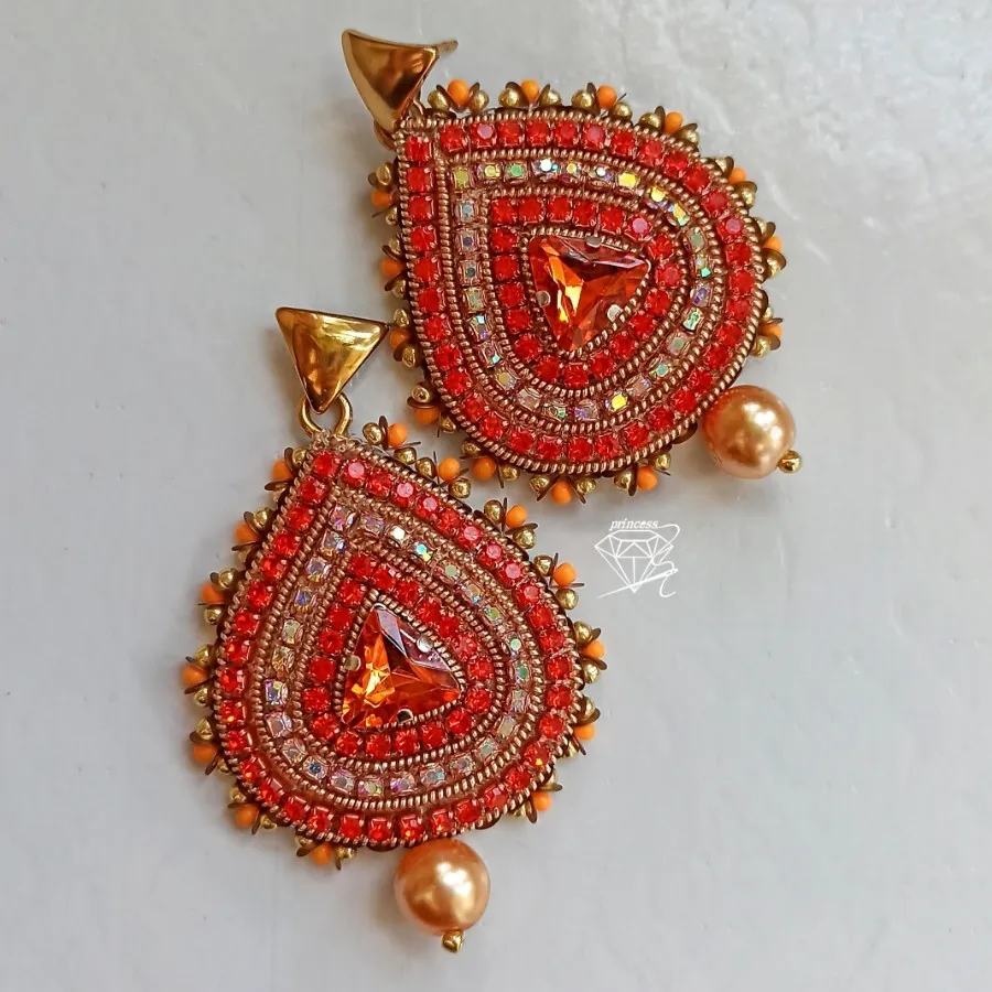 گوشواره جواهردوزی نارنجی