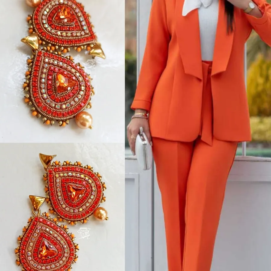 گوشواره جواهردوزی نارنجی