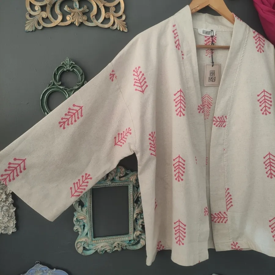 ست مانتو لینن کرمی و شال