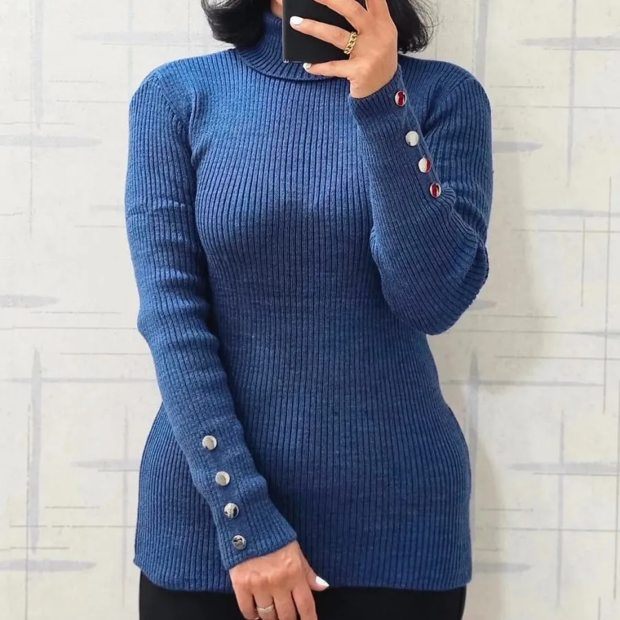 بافت آستین سه دکمه آبی