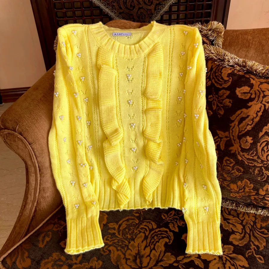 بافتنی زرد مرواریدی ترک