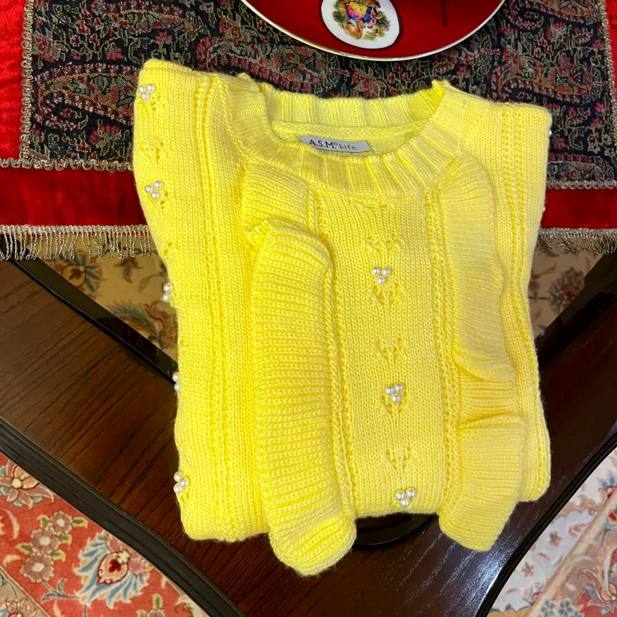 بافتنی زرد مرواریدی ترک