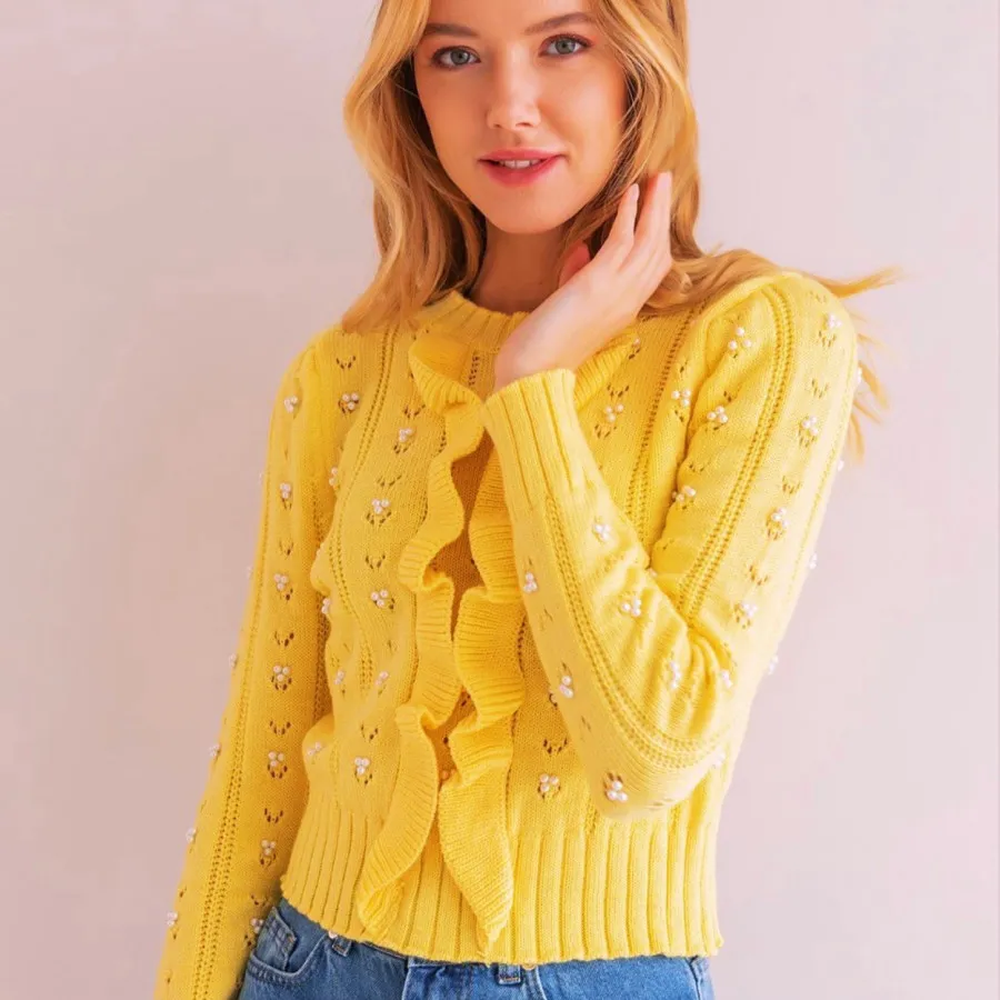 بافتنی زرد مرواریدی ترک