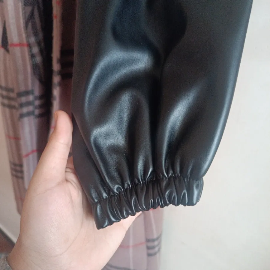 پالتو پشمی آستین چرم