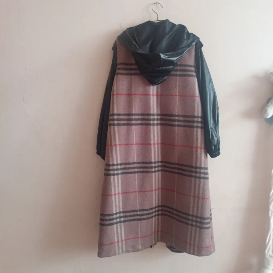 پالتو پشمی آستین چرم