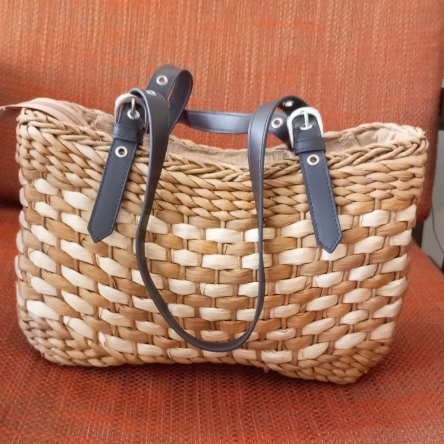 کیف حصیری بند چرمی