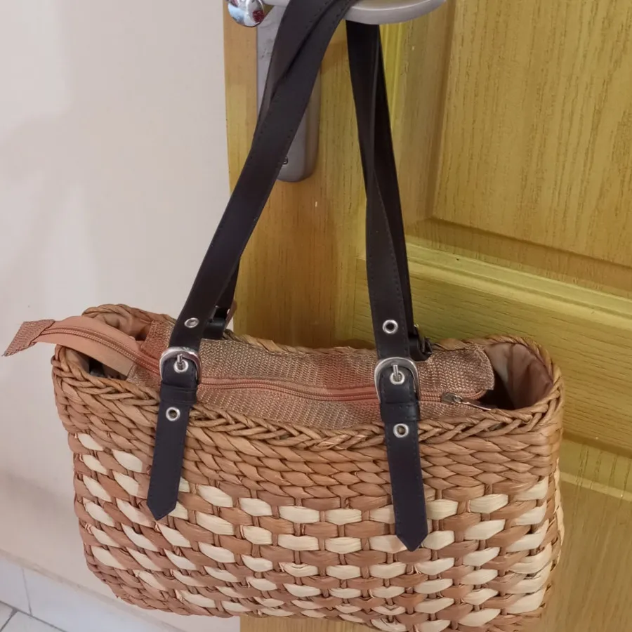 کیف حصیری بند چرمی