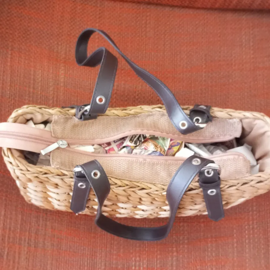 کیف حصیری بند چرمی