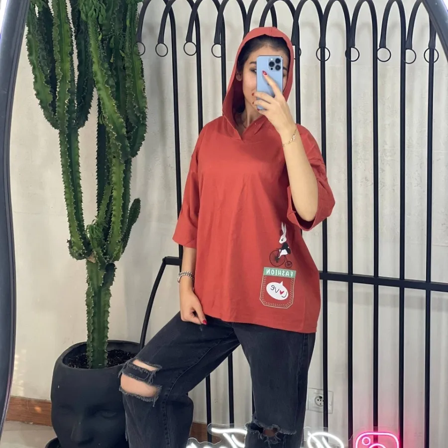 تیشرت باکسی کلاه دار