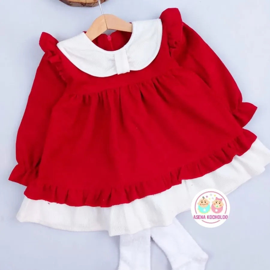 .پیراهن مخمل قرمز یقه ملو