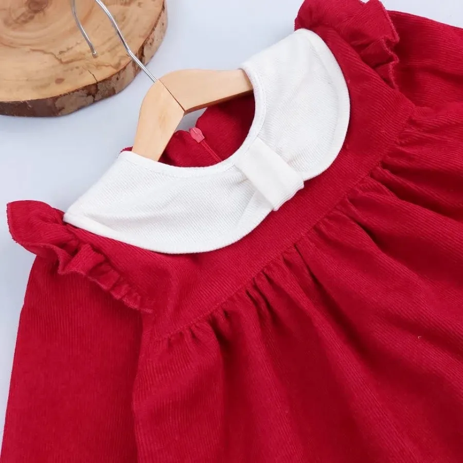 .پیراهن مخمل قرمز یقه ملو