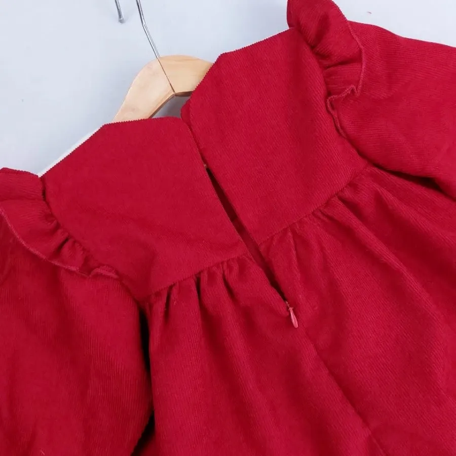 .پیراهن مخمل قرمز یقه ملو