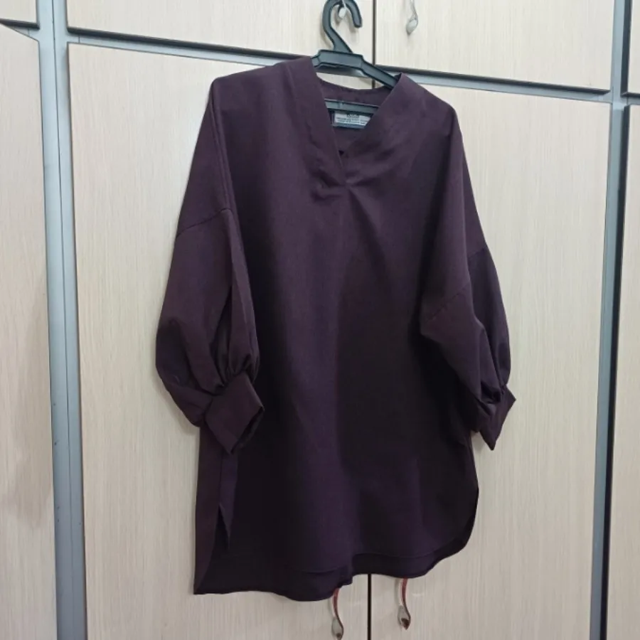 مانتو آستین پفی بادمجانی