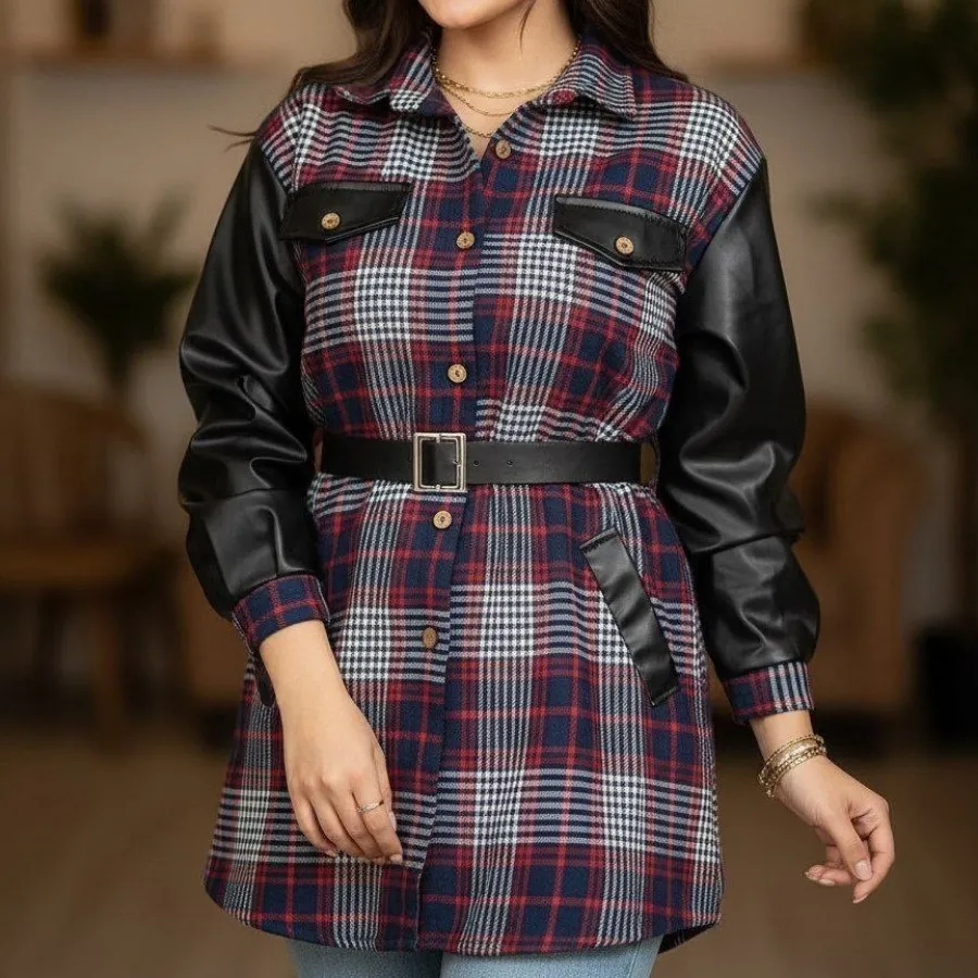 پالتو اطلس آستین چرم